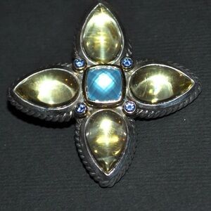 DAVID YURMAN Gemstone Quatrefoil Teardrop ENHANCER PENDANT Sapphire Topaz Quartz